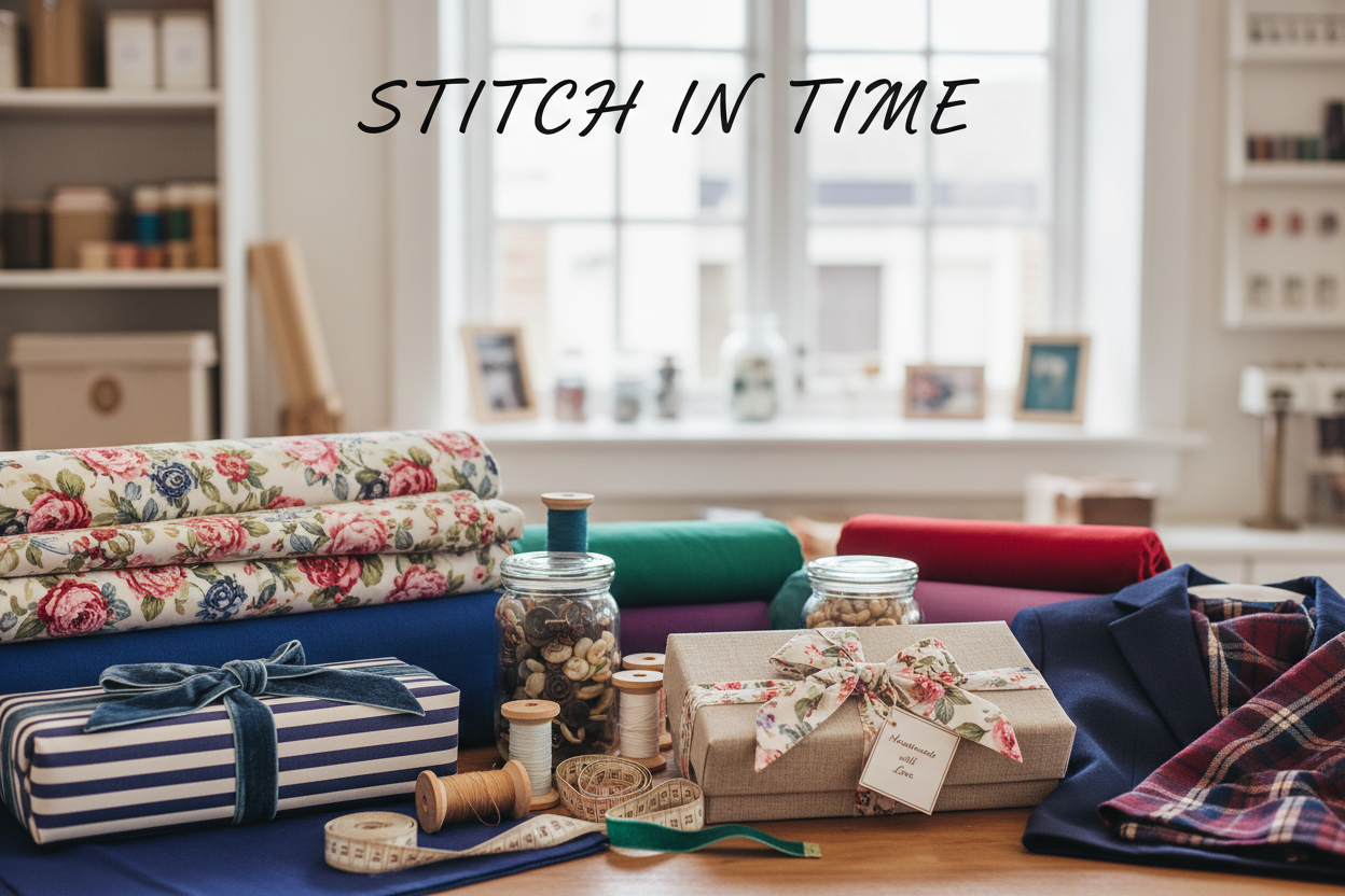 shop called stitch in time it stocks fabrics, sewing and haberdashery and gifting and school uniforms
